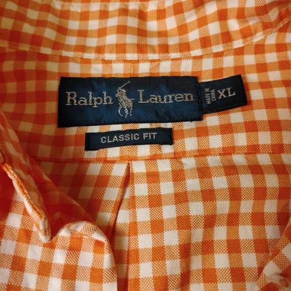 Ralph Lauren Orange/White Classic Fit Gingham Oxford Button Down (Brown Pony) XL - Picture 8 of 10